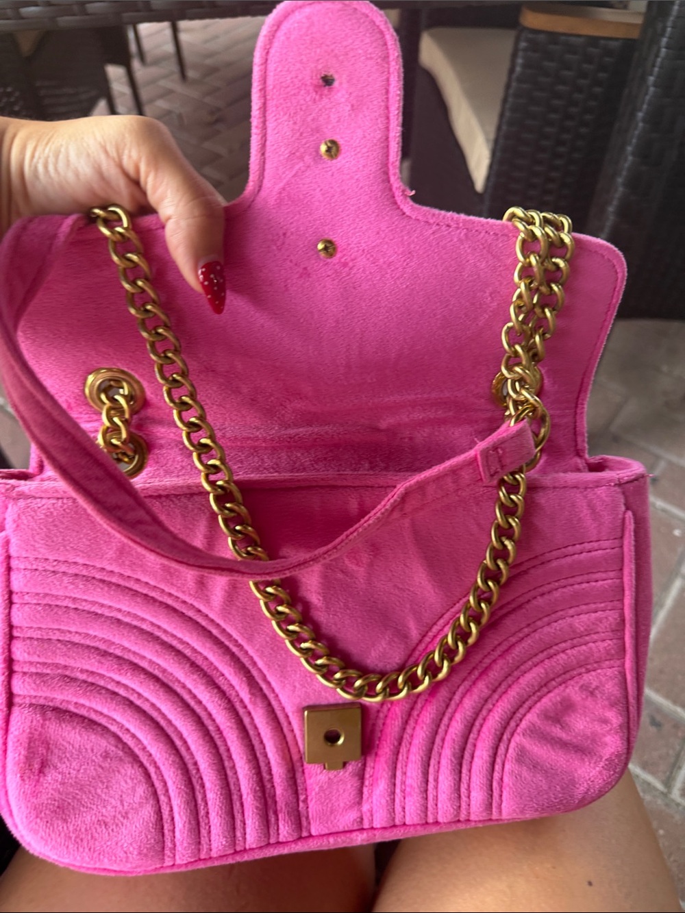 Gucci Hot Pink Suede GG Marmont Shoulder Bag with Gold Hardware - Picture 4 of 5